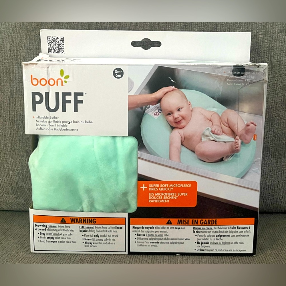 Boon Puff Inflatable Baby Bather Includes Microfleece Cover and Contoured Sides